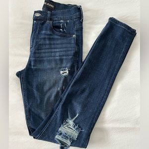 Express- dark wash, distressed skinny jeans